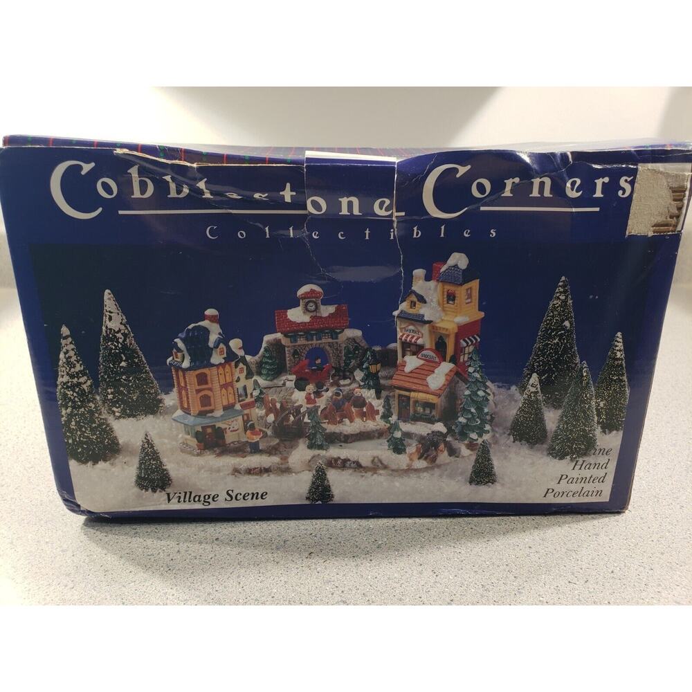 Vintage Cobblestone Corners Village Scene Hand Painted Porcelain NEW Christmas